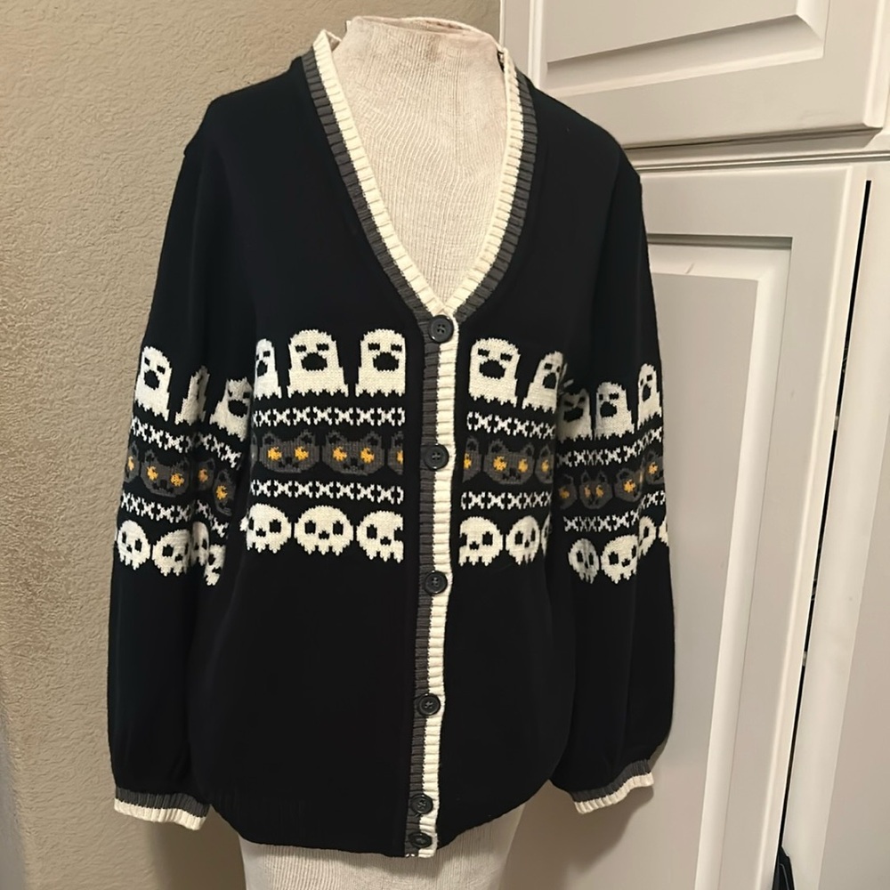 Dolls Kill Trickz N’ Treatz Halloween Ghost Pattern Cardigan S Small